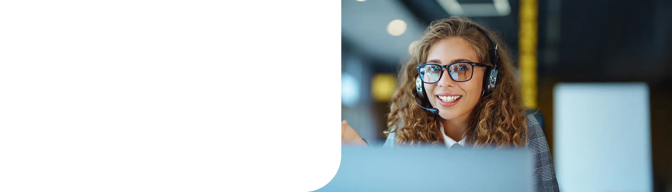 female customer service agent wearing glasses